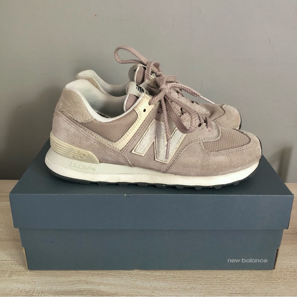 New Balance 574 Beige Suede Sneakers